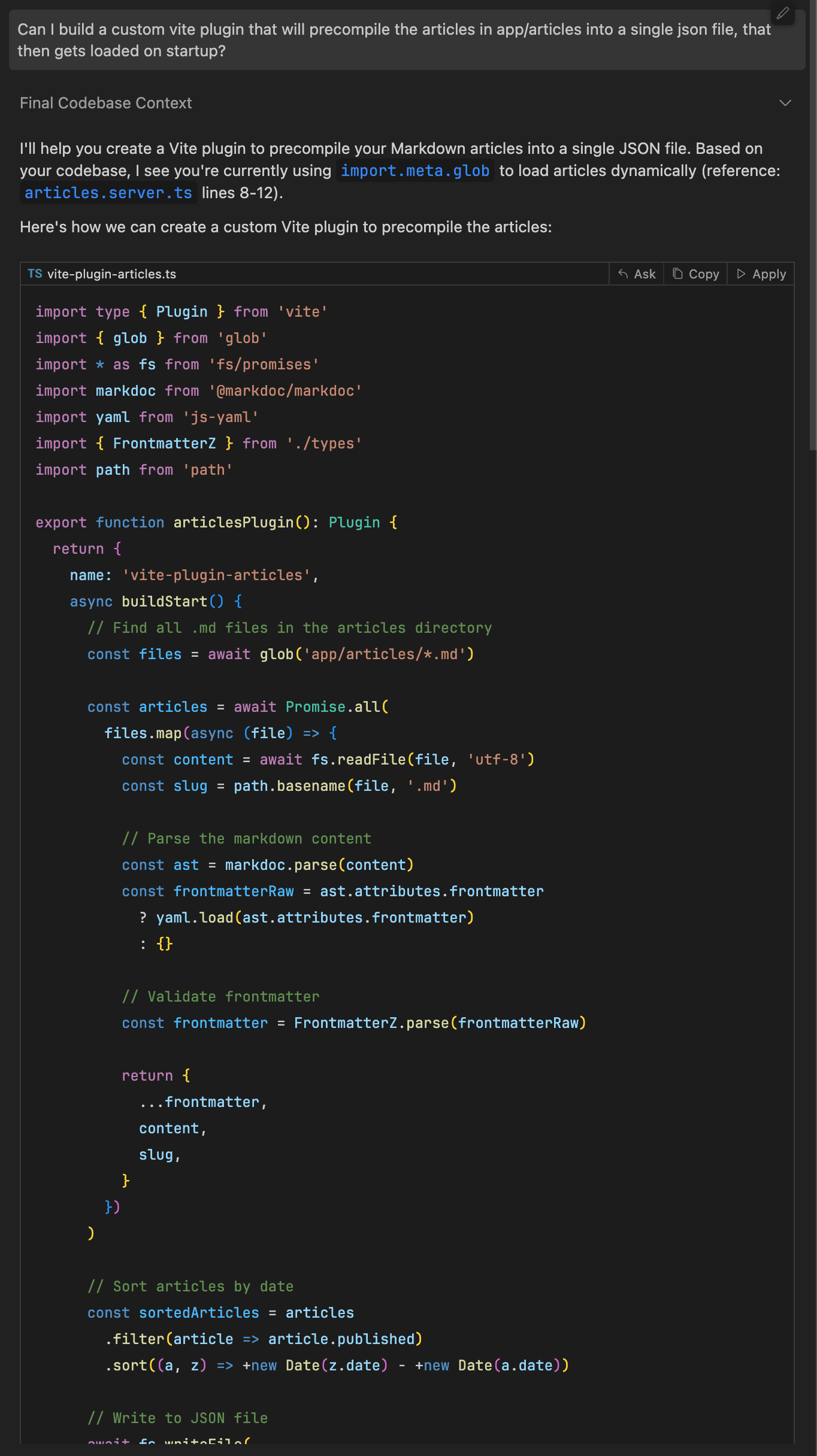 Cursor writing a Vite plugin Cursor writing a Vite plugin